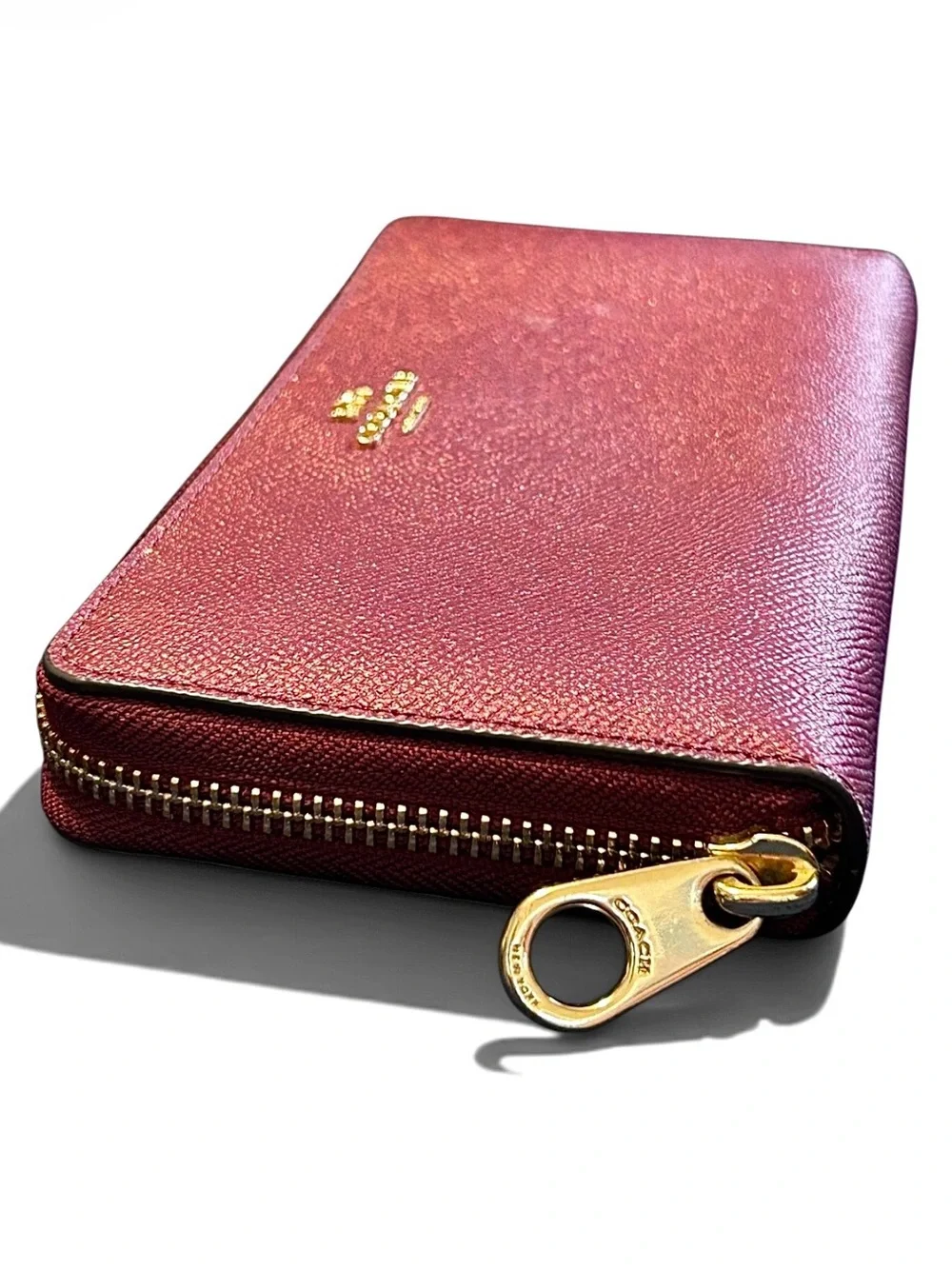 Coach Zip Around Continental Wallet in Metallic Cherry